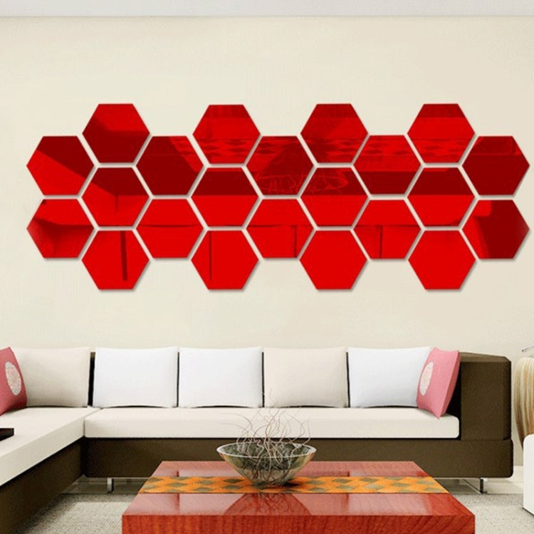 12 PCS 3D Hexagonal Mirror Wall Stickers Set, Size: 10*10cm(Red) by bashfashion