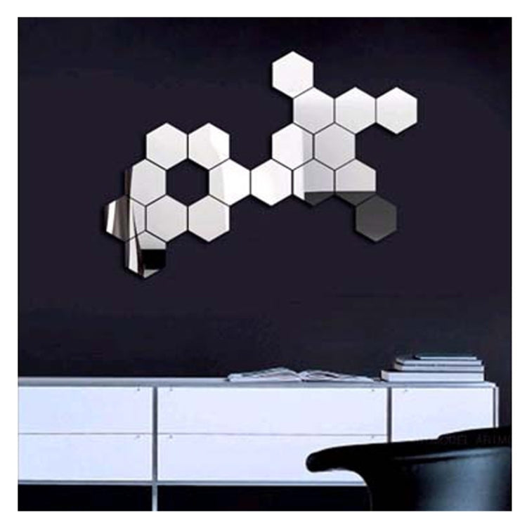 12 PCS 3D Hexagonal Mirror Wall Stickers Set, Size: 10*10cm(Silver) by bashfashion
