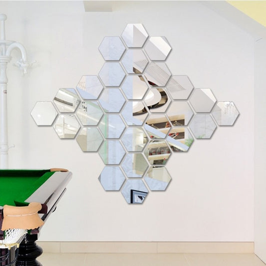 12 PCS 3D Hexagonal Mirror Wall Stickers Set, Size: 8*8cm(Silver) by bashfashion
