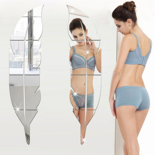 DIY Feather Style Acrylic Mirror Wall Stickers Home Room Mural Decoration Art Wall Sticker, Size: 18*73cm(Silver) by bashfashion