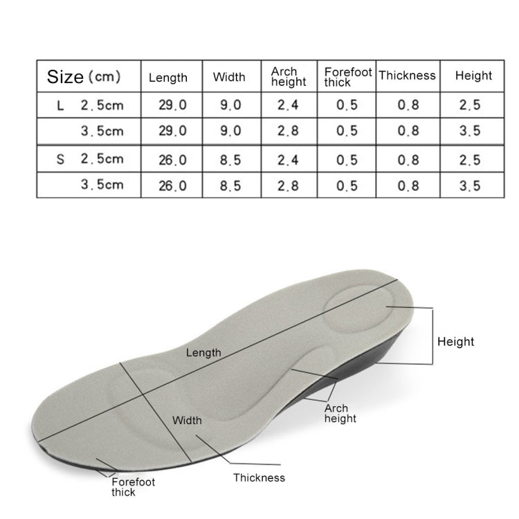 2.5cm PU Breathable Sport Height Increase Insoles, Size: S by bashfashion