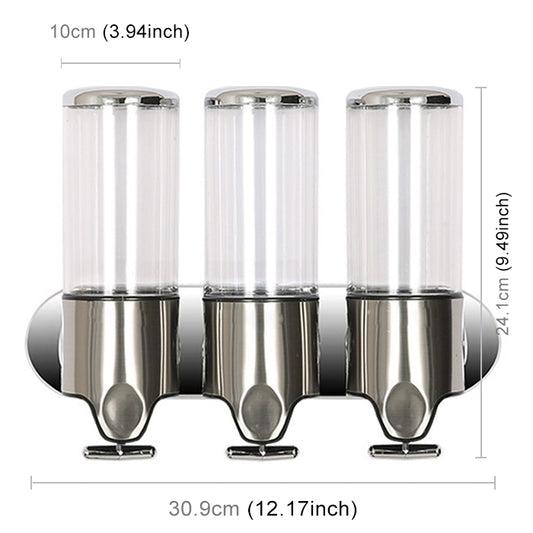 Triple Hotel Shower Manual Dispenser Wall Mounted Washing Liquid Shampoo Soap Bottle, Capacity: 1200ml(Transparent) by bashfashion