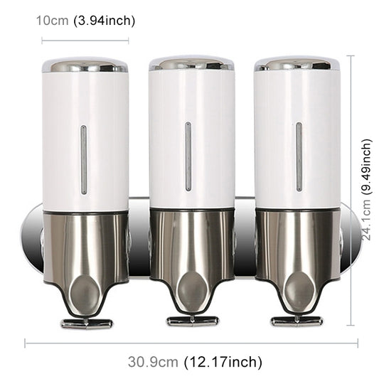 Triple Hotel Shower Manual Dispenser Wall Mounted Washing Liquid Shampoo Soap Bottle, Capacity: 1200ml(White) by bashfashion