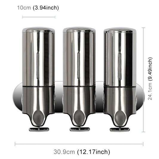 Triple Hotel Shower Manual Dispenser Wall Mounted Washing Liquid Shampoo Soap Bottle, Capacity: 1200ml (Stainless Steel) by bashfashion
