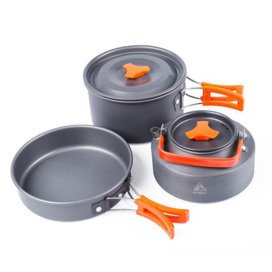 Hewolf 1692 Outdoor Camping Tableware Pots Cookwear Set for 2-3 Person by bashfashion