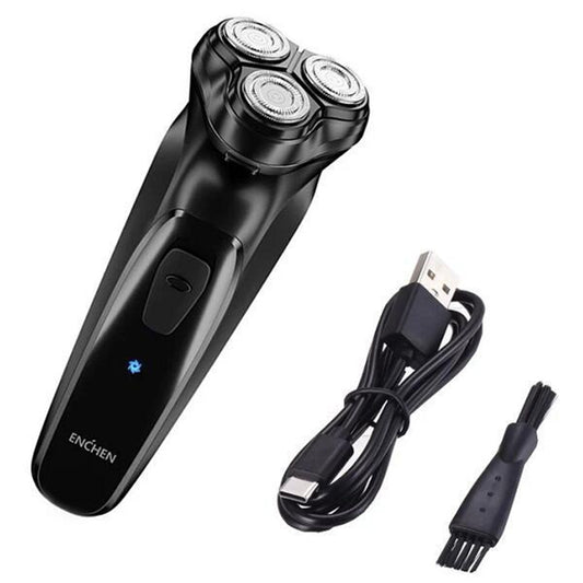Original Xiaomi ENCHEN Water Proof Triple Rotary Double Ring Blade Shaving Head Electric Rechargeable Shaver For Men(Black) by Xiaomi