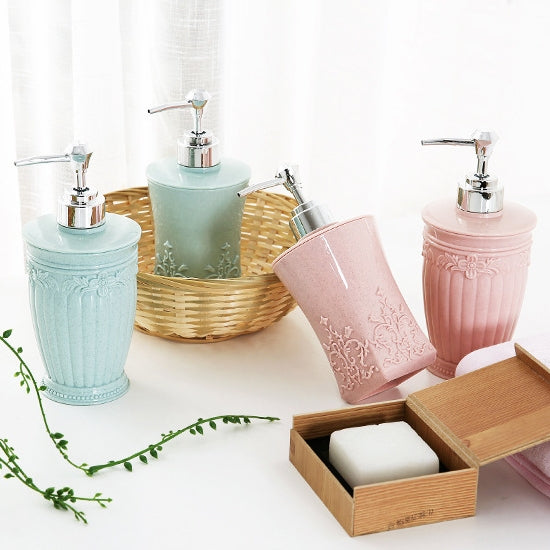 Round Press Style Carved Shower Gel Hand Soap Fill Empty Bottle (Baby Blue) by bashfashion