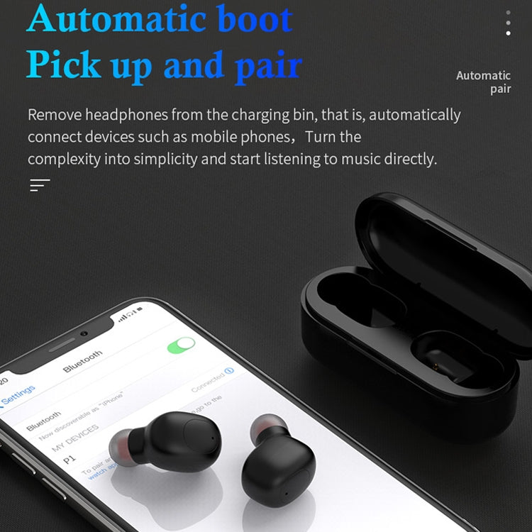 P1 TWS Bluetooth 5.0 Binaural Stereo Wireless Sports Bluetooth Earphone(Black) by bashfashion
