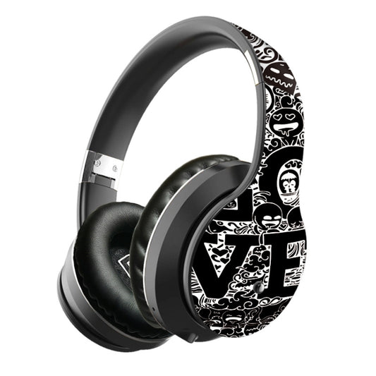 B1 Graffiti Pattern Wireless Bluetooth V5.0 Headset (Black Silver) by bashfashion