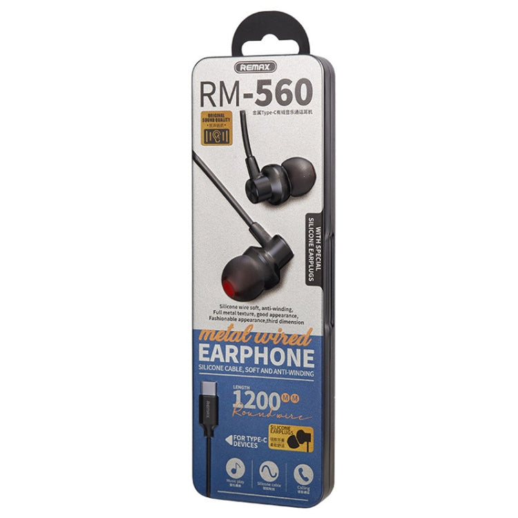 REMAX RM-560 Type-C In-Ear Stereo Metal Music Earphone with Wire Control + MIC, Support Hands-free, Not For Samsung Phones(Black) by REMAX