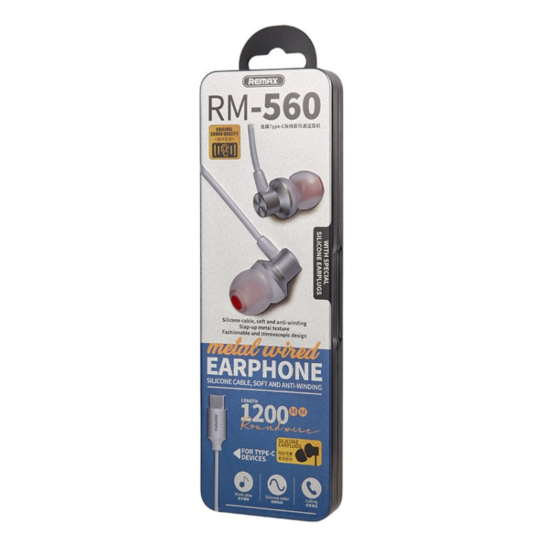 REMAX RM-560 Type-C In-Ear Stereo Metal Music Earphone with Wire Control + MIC, Support Hands-free, Not For Samsung Phones(White) by REMAX