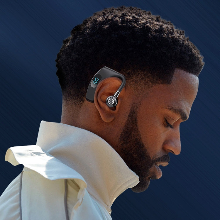 V12 Bluetooth 5.2 Business Hanging Ear Style Smart LED Digital Display Wireless Bluetooth Earphone with Charging Box (White) by bashfashion