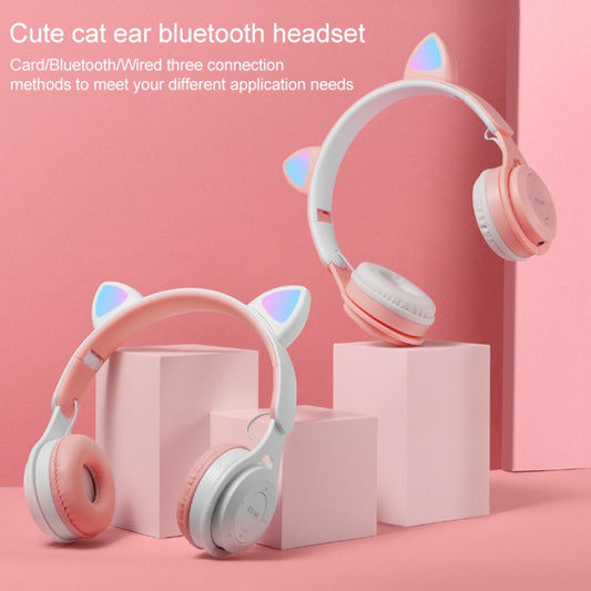 M6 Luminous Cat Ears Two-color Foldable Bluetooth Headset with 3.5mm Jack & TF Card Slot(Pink) by bashfashion