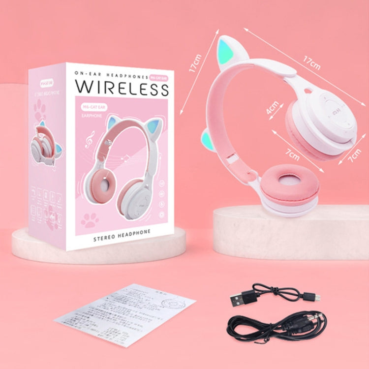 M6 Luminous Cat Ears Pure-color Foldable Bluetooth Headset with 3.5mm Jack & TF Card Slot (Black) by bashfashion