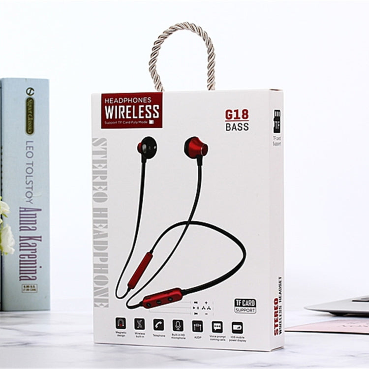 MG-G18 Bluetooth 4.2 Sport Wireless Bluetooth Earphone, Support Card (Black Red) by bashfashion