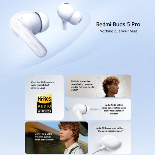 Original Xiaomi Redmi Buds 5 Pro Wireless Bluetooth Earphone (White) by Xiaomi