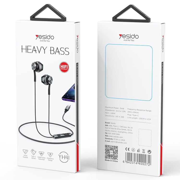 Yesido YH41 Type-C Plug Wired HiFi Sound Music Earphones with Mic by Yesido