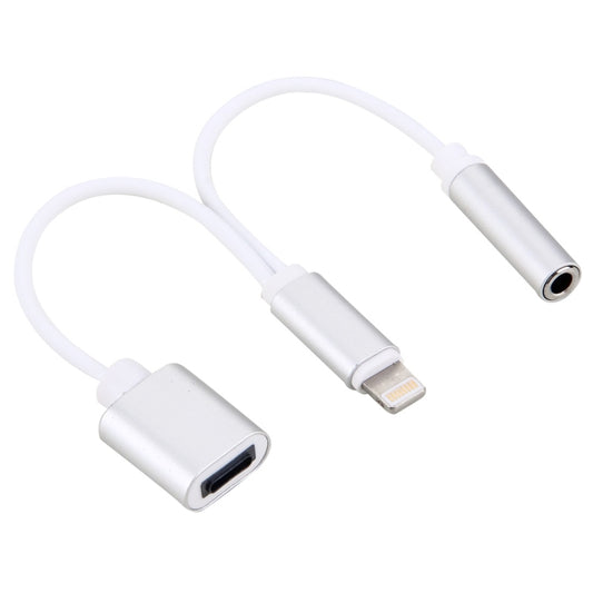 10cm 8 Pin Female & 3.5mm Audio Female to 8 Pin Male Charger Adapter Cable, Support All IOS Systems(Silver) by bashfashion