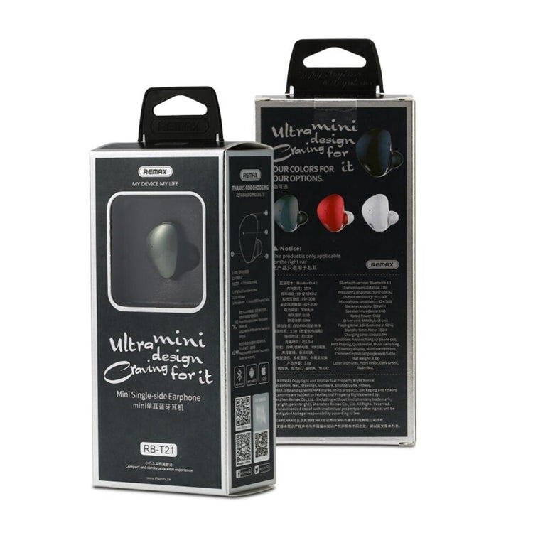 REMAX RB-T21 Mini In-Ear Wireless Bluetooth V4.1 Earphones, For iPad, iPhone, Galaxy, Huawei, Xiaomi, LG, HTC and Other Smart Phones(White) by REMAX