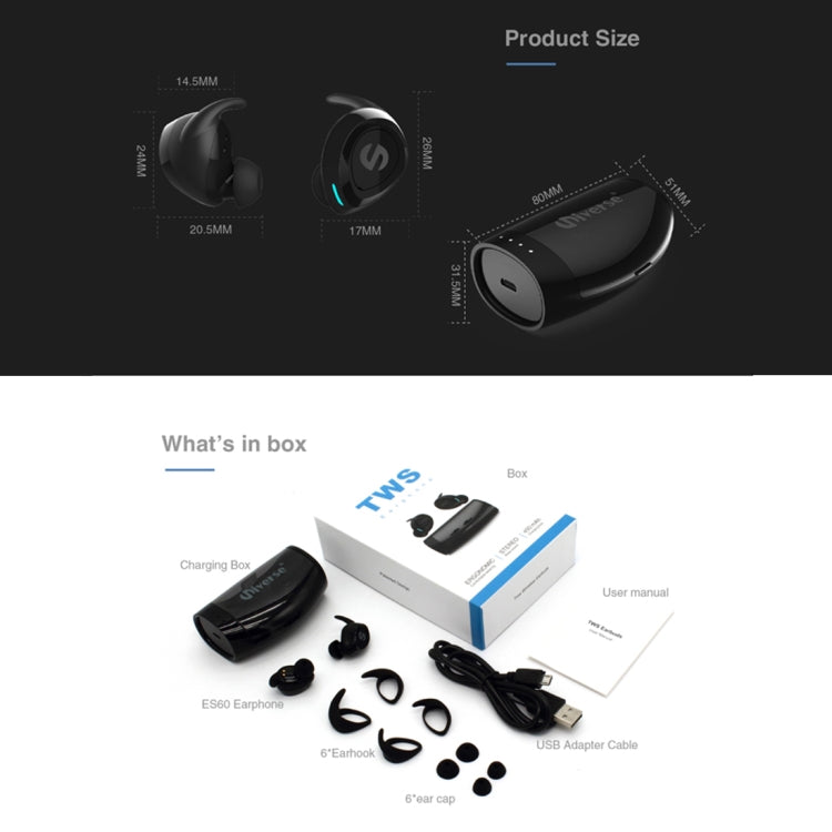 Universe Sweat-proof Earbuds Sports Wireless Bluetooth V4.2 Stereo Headset with Charging Case, For iPhone, Samsung, Huawei, Xiaomi, HTC and Other Smartphones(Black) by bashfashion