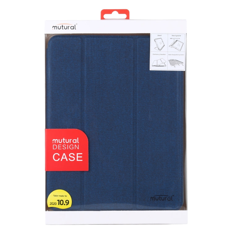 Mutural YASHI Series TPU + PU Cloth Pattern Texture Horizontal Flip Leather Case with Three-folding Holder & Pen Slot & Wake-up / Sleep Function For iPad Air 2022 / 2020 10.9(Blue) by Mutural