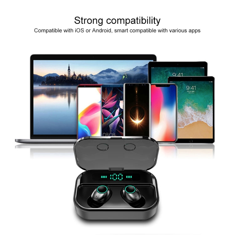 M7 TWS V5.0 Binaural Wireless Stereo Bluetooth Headset with Charging Case and Digital Display(Black) by bashfashion
