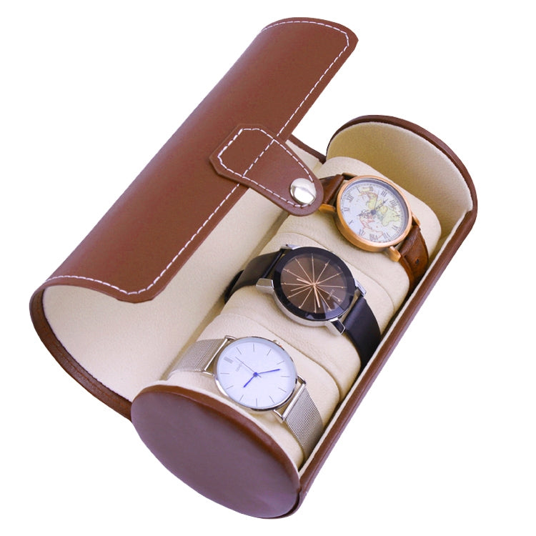 Portable Travel Watch Cylinder Protective Box Storage Bag(Brown) by bashfashion