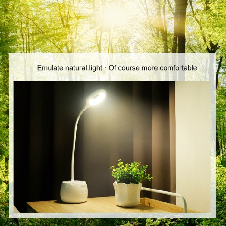 TGX-772 3-grade Brightness Touch Dimmer LED Desk Lamp, 28 LEDs Flexible Goose Neck Hollow Ring Design Eye Protection Light with Pen Holder / Small Night Light Function by bashfashion
