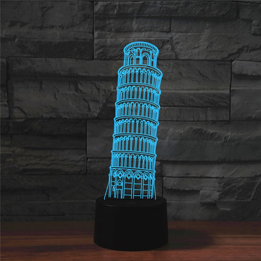 Paris Leaning Tower Shape 3D Colorful LED Vision Light Table Lamp, USB Touch Version by bashfashion