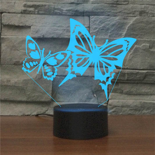 Two Butterflies Shape 3D Colorful LED Vision Light Table Lamp, USB Touch Version by bashfashion