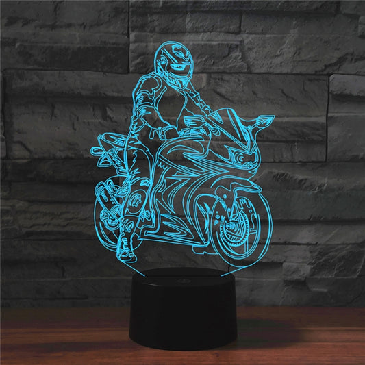 Motorcycle Shape 3D Colorful LED Vision Light Table Lamp, Crack Touch Version by bashfashion