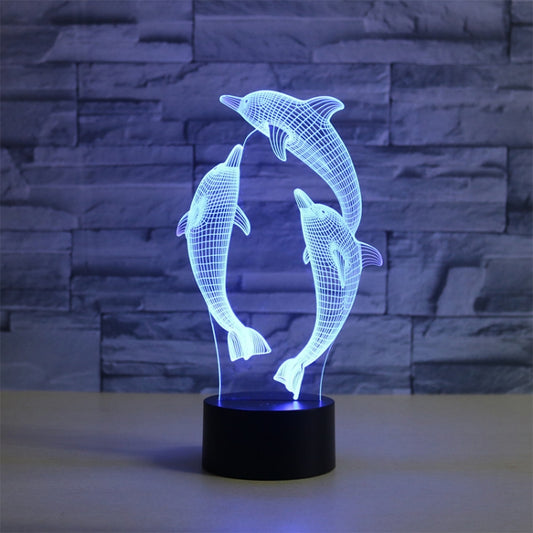Three Dolphins Shape 3D Colorful LED Vision Light Table Lamp, USB & Battery Version by bashfashion