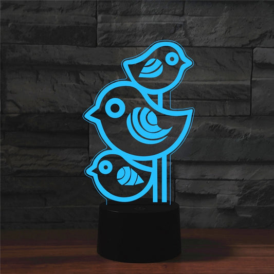 Three Birds Shape 3D Colorful LED Vision Light Table Lamp, Crack Remote Control Version by bashfashion