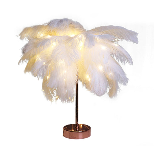 Creative Bedroom Feather Table Lamp Night Light Decorative Light (White) by bashfashion
