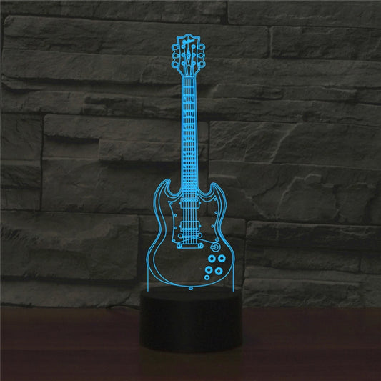 Five-string Guitar Shape 3D Colorful LED Vision Light Table Lamp, USB & Battery Version by bashfashion