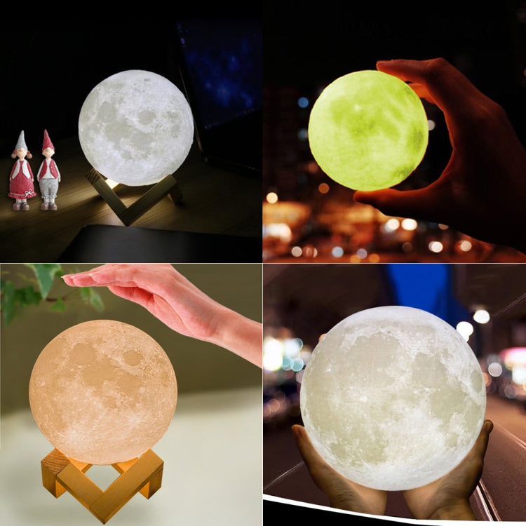 8cm Touch Control 3D Print Moon Lamp, USB Charging 7-color Changing LED Energy-saving Night Light with Wooden Holder Base by bashfashion