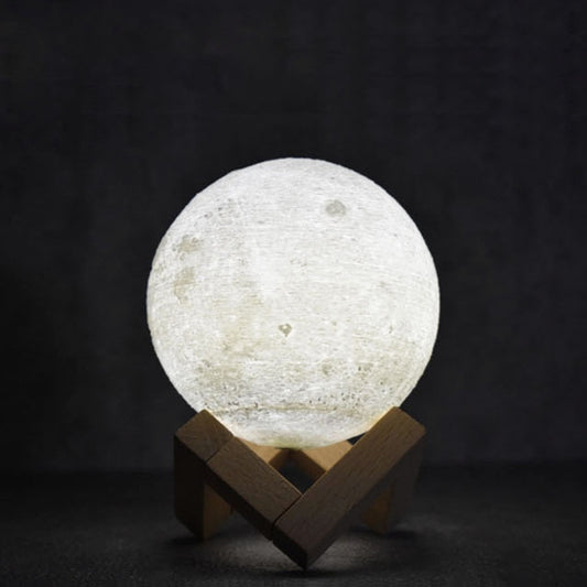 15cm Touch Control 3D Print Moon Lamp, USB Charging White + Yellow Light Color Changing LED Energy-saving Night Light with Wooden Holder Base by bashfashion