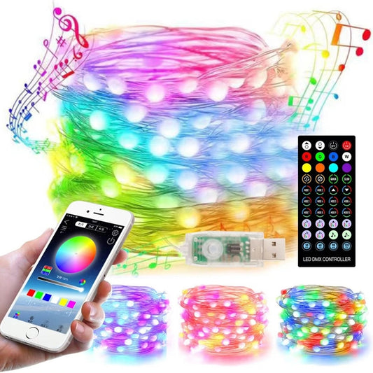 Christmas Decoration USB Copper Wire String Light Remote Controller & Bluetooth Mobile APP Control, Length: 5m 50 LEDs by bashfashion