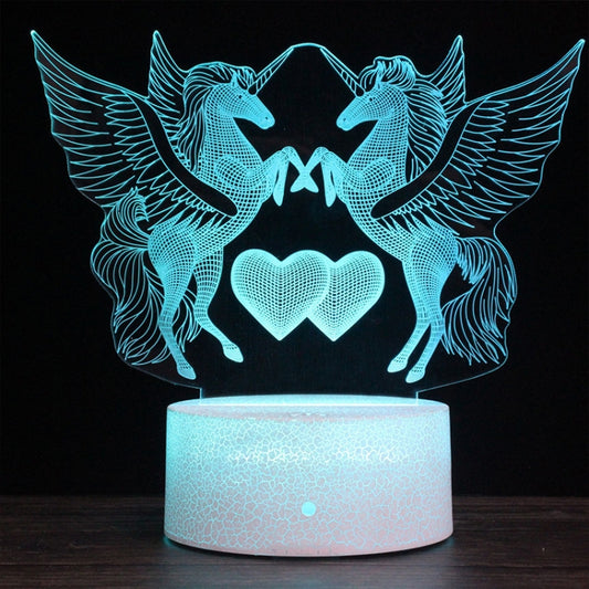 Two Unicorns Shape Creative Crack Base 3D Colorful Decorative Night Light Desk Lamp, Remote Control Version by bashfashion