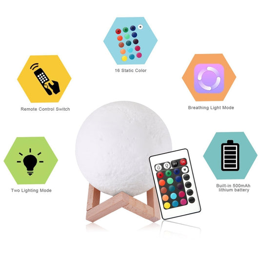 YouOKLight YK2302 15cm Touch Control 3D Print Moon Lamp, USB Charging 16-Color Dimming LED Night Light with Remote Control & Wooden Holder by youOKLight
