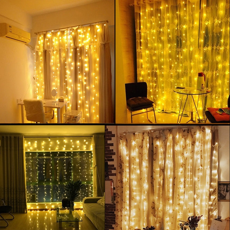 3m(Length) x 3m(Height) White Light LED Decoration Light, 300 LEDs Curtain String Light with End Joint & Multi-function Controller & Memory Waterproof, US Plug, AC 110V by bashfashion