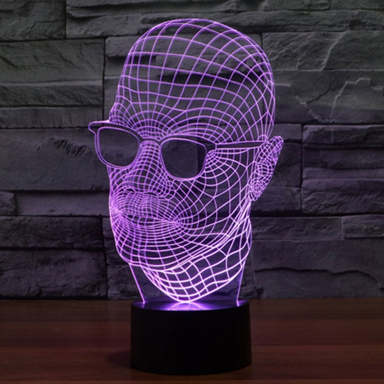 Man with Glasses Style 3D Touch Switch Control LED Light , 7 Color Discoloration Creative Visual Stereo Lamp Desk Lamp Night Light, Product Size: 23.6 x 14.0 x 8.7 cm by bashfashion