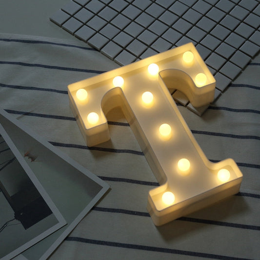 Alphabet T English Letter Shape Decorative Light, Dry Battery Powered Warm White Standing Hanging LED Holiday Light by bashfashion