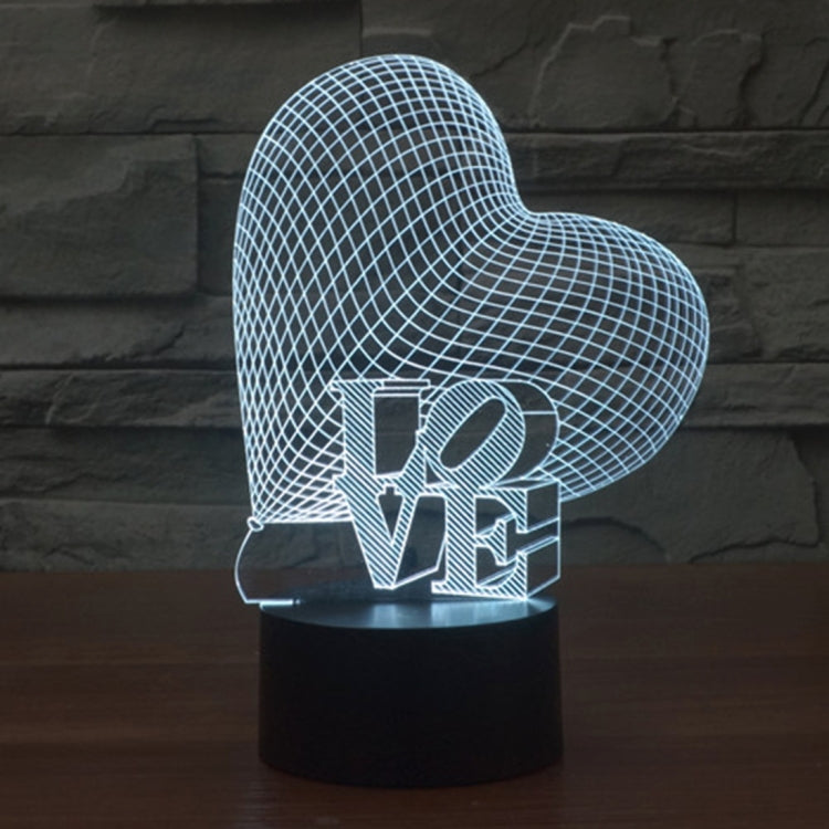 Heart and LOVE Style 3D Touch Switch Control LED Light, 7 Colour Discoloration Creative Visual Stereo Lamp Desk Lamp Night Light by bashfashion