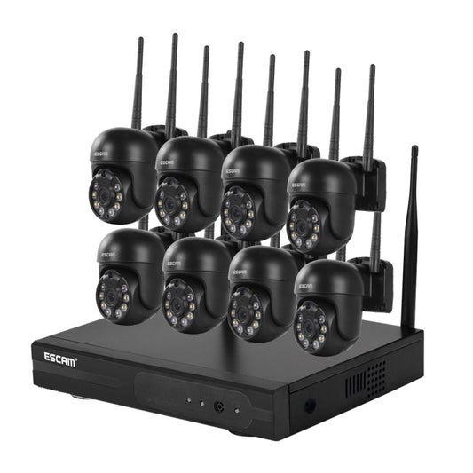 ESCAM WNK618 3.0 Million Pixels 8-channel Wireless Dome Camera HD NVR Security System, Support Motion Detection & Two-way Audio & Full-color Night Vision & TF Card, EU Plug by ESCAM