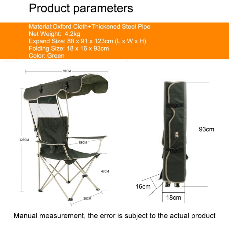 Outdoor Sun Protection Folding Chair Multifunctional Portable Fishing Beach Lounge Chair With Sunshade Aluminum Folding Chair(Dark Green) by bashfashion