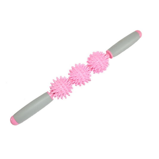 Yoga Health Care Triple Hedgehog Balls Neck Leg Hand Muscle Massage Stick(Pink) by bashfashion