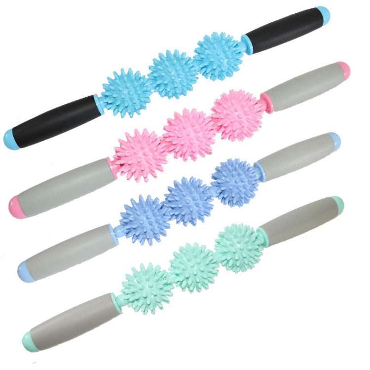 Yoga Health Care Triple Hedgehog Balls Neck Leg Hand Muscle Massage Stick(Blue) by bashfashion