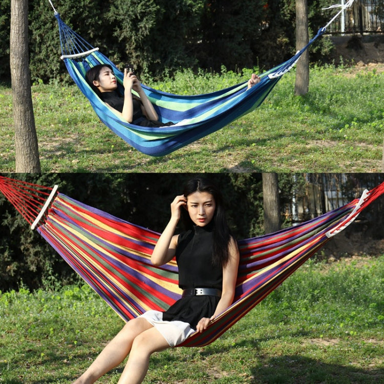 Outdoor Rollover-resistant Double Person Canvas Hammock Portable Beach Swing Bed with Wooden Sticks, Size: 190 x 150cm(Blue) by bashfashion