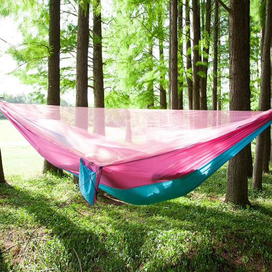 Portable Outdoor Parachute Hammock with Mosquito Nets (Pink Blue) by bashfashion